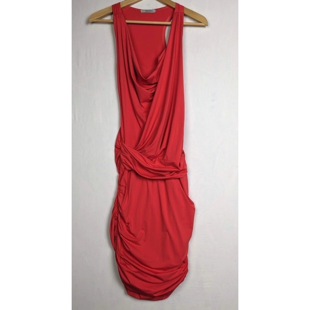 Audio Visual Womens Medium Orange Draped Ruched Cocktail Party Dress - Picture 3 of 8